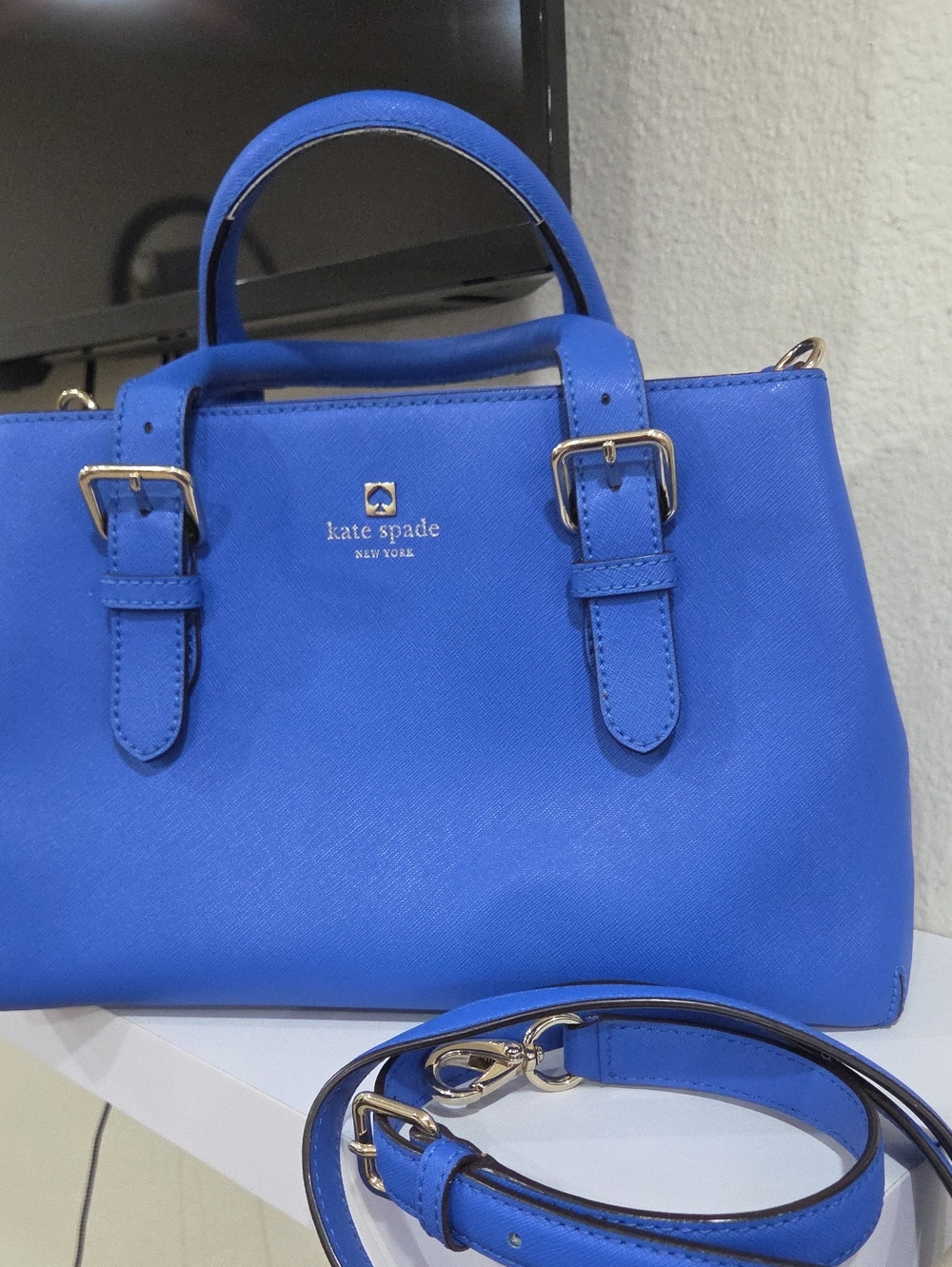 kate spade Electric Blue Saffiano Satchel with Removable Strap